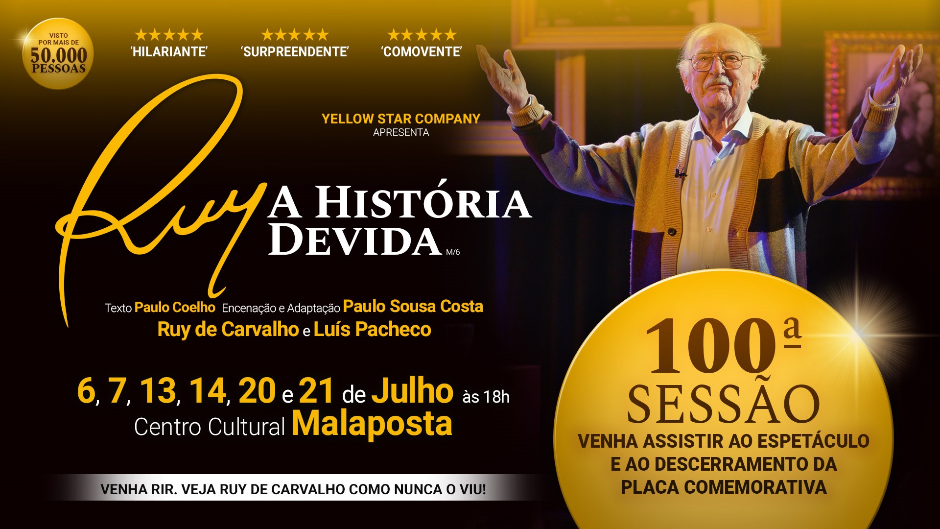 Ruy de Carvalho celebra 100 sessões aos 97 Anos Ruy a História