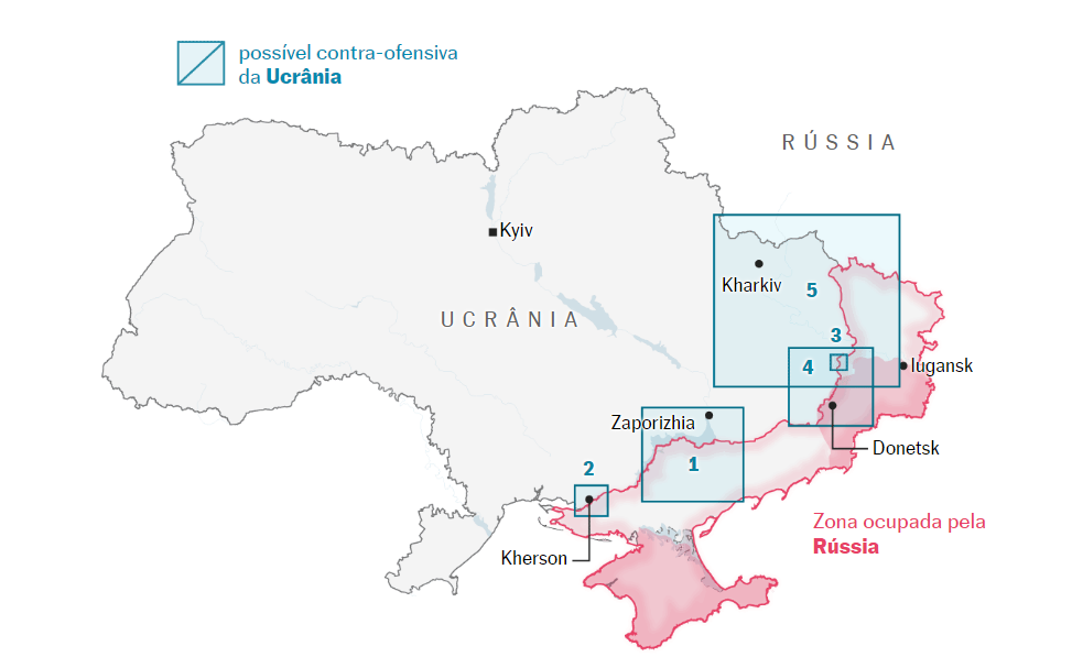 Ucrania está preparando una contraofensiva para retomar los territorios ocupados y estos mapas apuntan a cinco posibles cursos de acción.